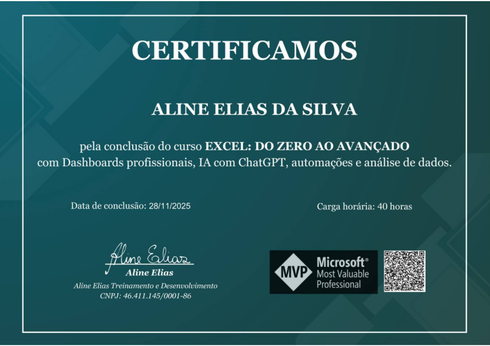 Certificado do programa com QR Code para autenticação