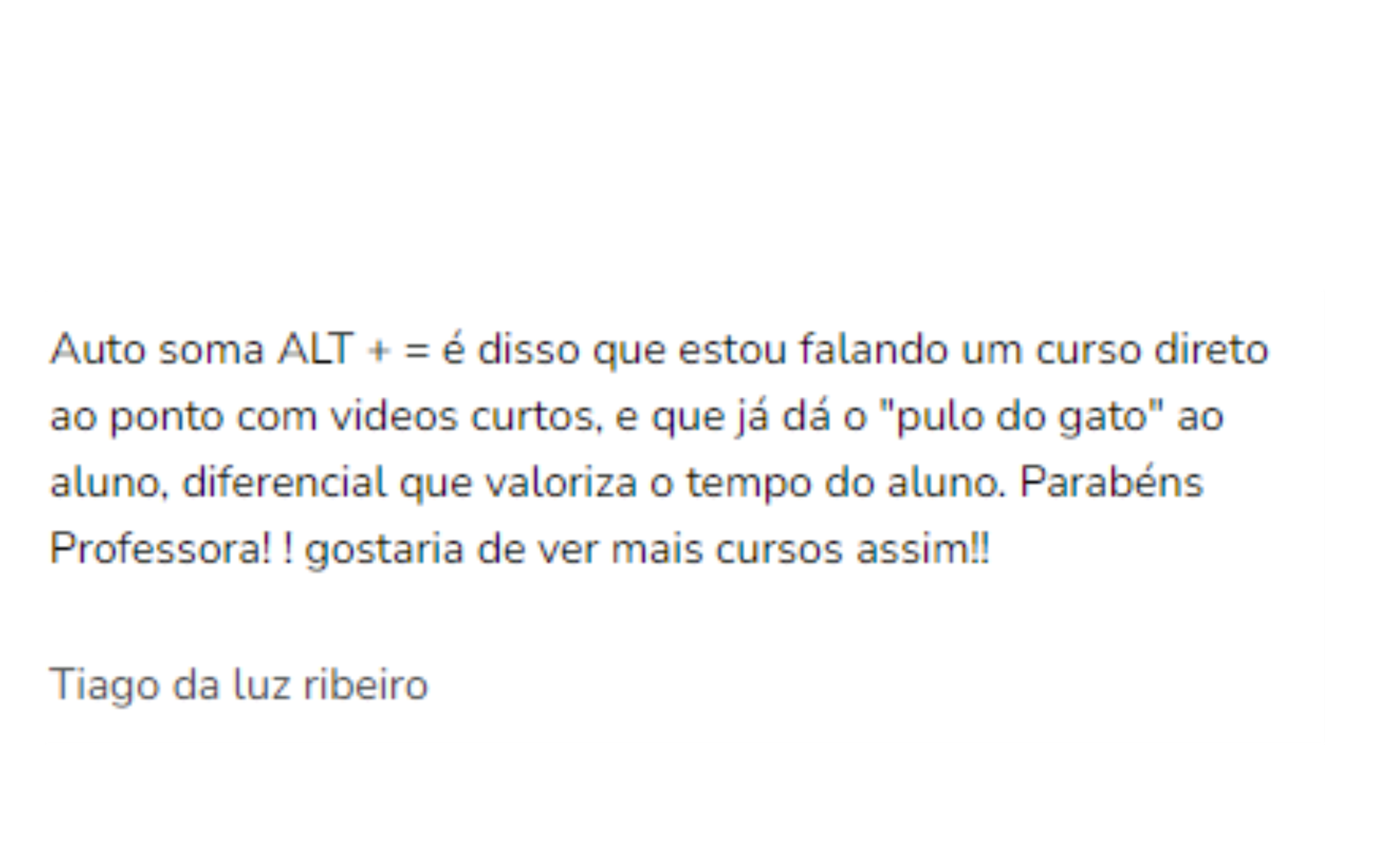Depoimento de aluno
