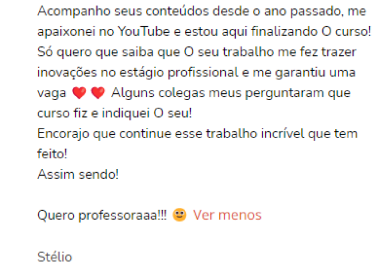 Depoimento de aluno